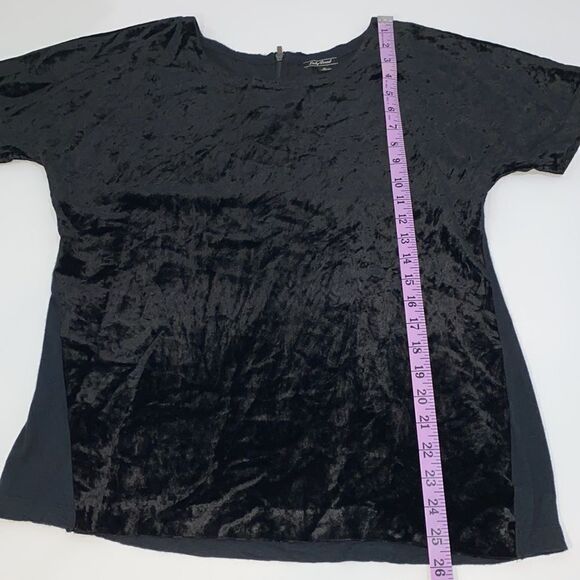 Lucky Brand Black Velvet 1/2 Zip Up Back Short Sleeve Top - Picture 11 of 13
